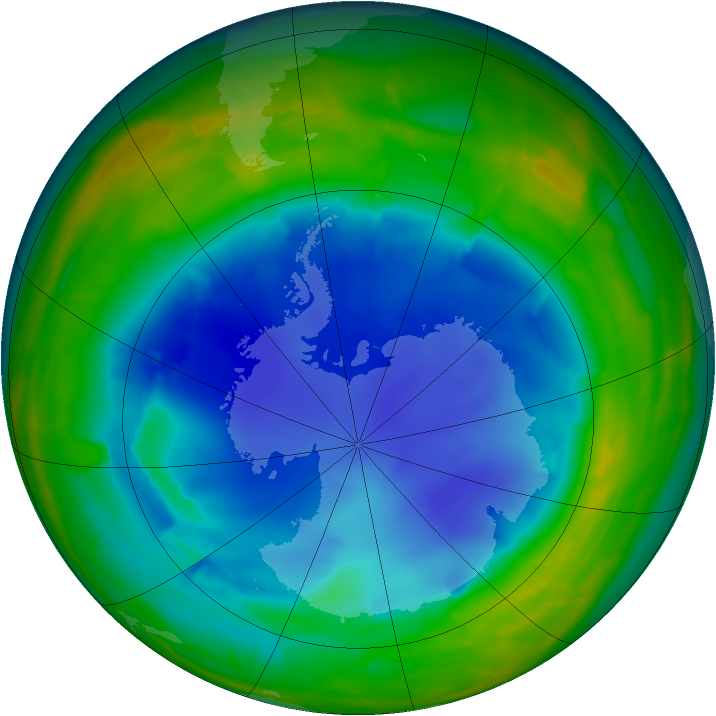 Antarctic ozone map for 13 August 2009